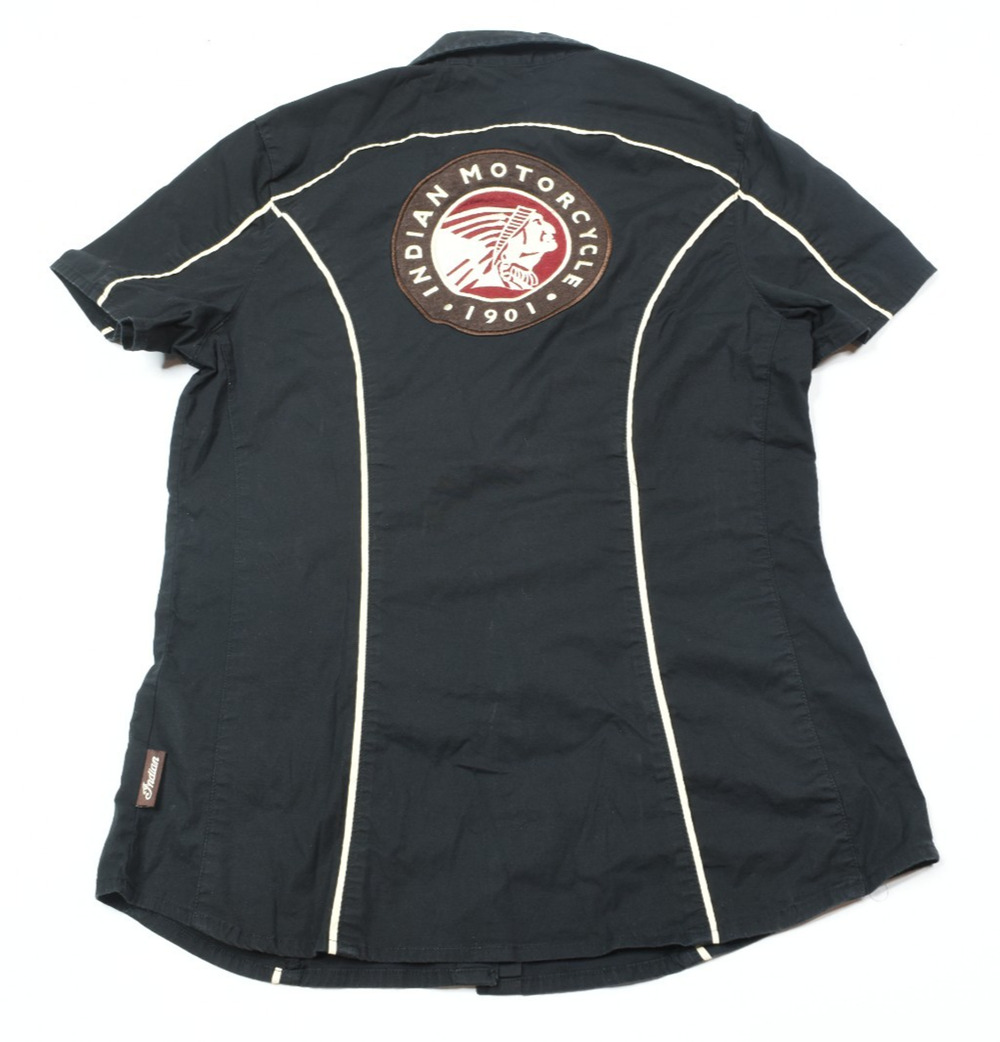 Indian Motorcycle Mechanic Shirt Womens Small Black Button-Up Short Sleeve
